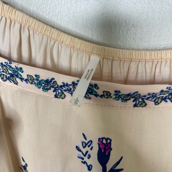 Free People Positano Printed Silky Mix Print Floral Off-Shoulder Boho Peasant L - Picture 6 of 13